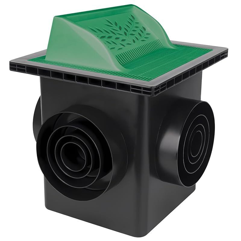4 outlet catch basin kit 12x12 inch with   basket and downspout grate fit for 4 size 2 3 4 and 6 inch pipe catch basin for drainage square rain water catching system for lawns landscaped areas