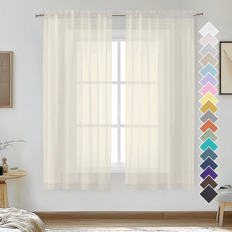 TEMU Premium Sheer Curtain Panel 54x54" – Light Filtering Window Drape (1pc, 26 Colors)