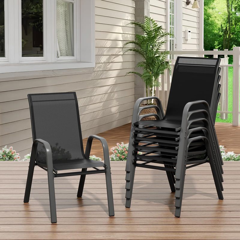 Set of 6 Brown Outdoor Patio Chairs with High Back, Stackable and All-Weather Resistant Textilene Fabric, Perfect for Backyard, Poolside, Garden, and Balcony Dining