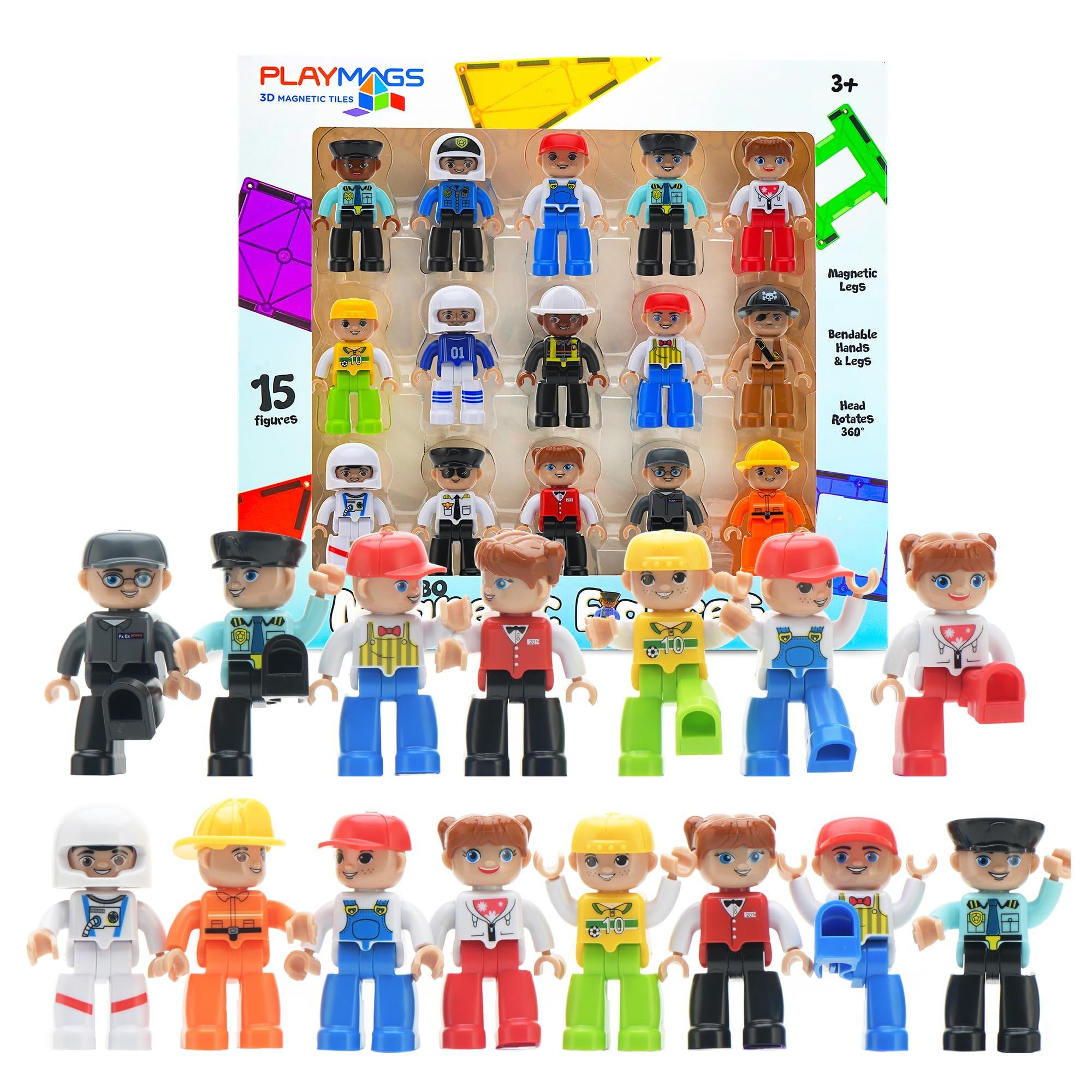 Large Magnetic Figures Set Of 15 Pieces – 3” Play People Perfect For Magnetic Toys Building Blocks - Toys For Kids – Magnet Tiles Expansion Accessories Pack