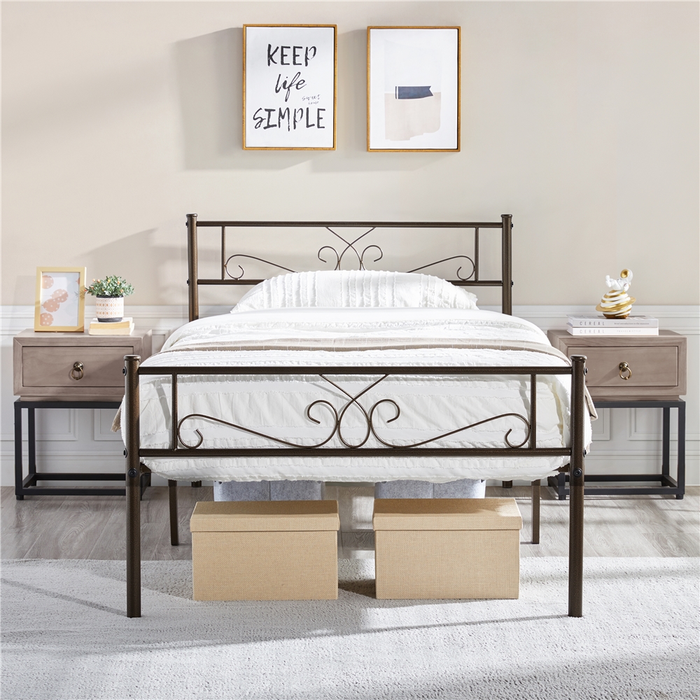 

Twin/full/queen Size Bed Frame Scroll Metal- Bed With High Headboard And Footboard