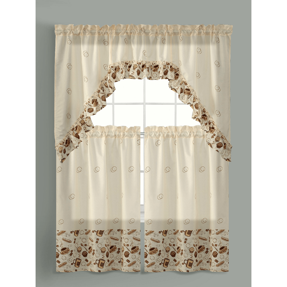 TEMU 3-piece Kitchen Curtain Set 52x18+2x26x36 In – Printed Rod Pocket Tier Panels & Valance Window Treatment