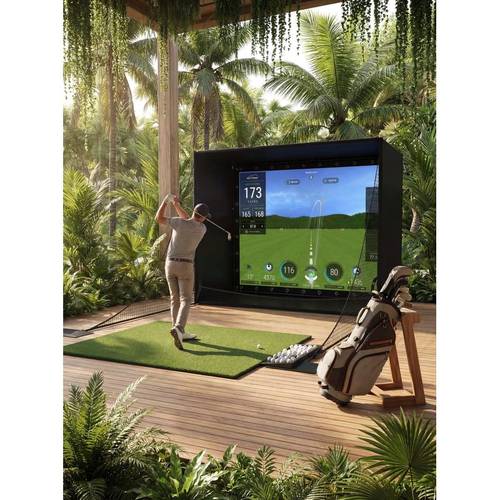 Complete Golf Simulator Enclosure Package, 11 x 8 ft 4K-Ready Impact Screen with Blackout Cage, Frame Poles, Side Nets and Sandbags for Indoor or Garage Practice, Easy Setup, 9 Ft