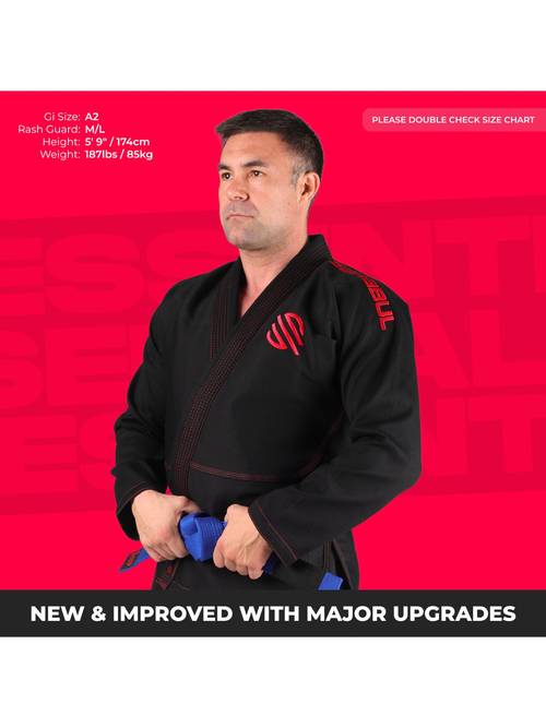 essential bjj gi for men gi lightweight preshrunk fabric for training competition black a2
