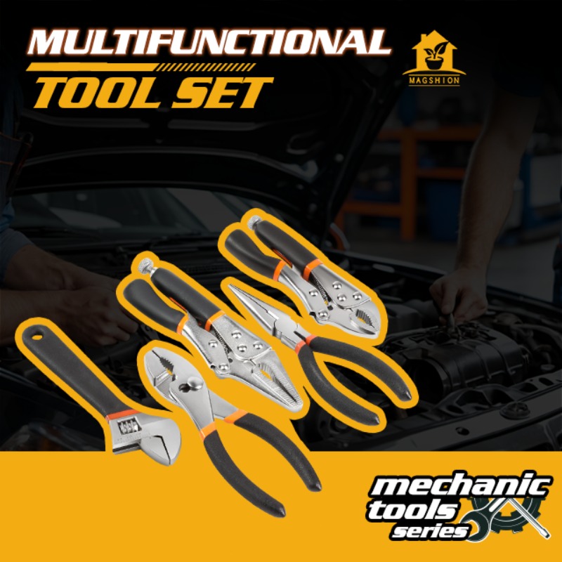 5 Pcs Tool Kits Pliers Set With Wrench Long Nose Plier Slip Joint Plier Needle Nose Plier And Adjustable Wrench