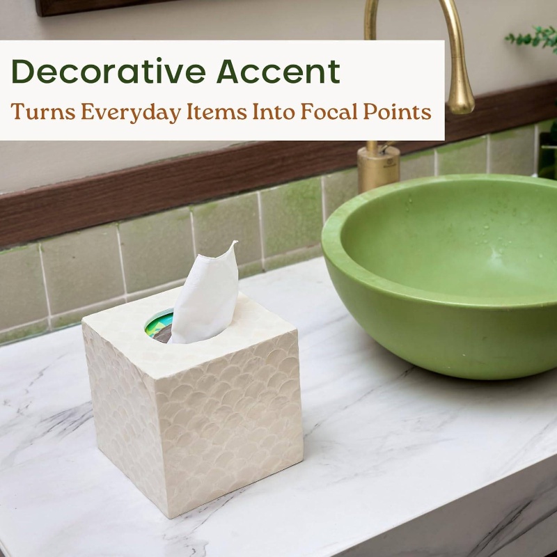 5 9u201d capiz tissue box cover square decorative tissue holder with bottom slider handmade accessories elegant   for vanity bedroom office coastal   natural Product details 4
