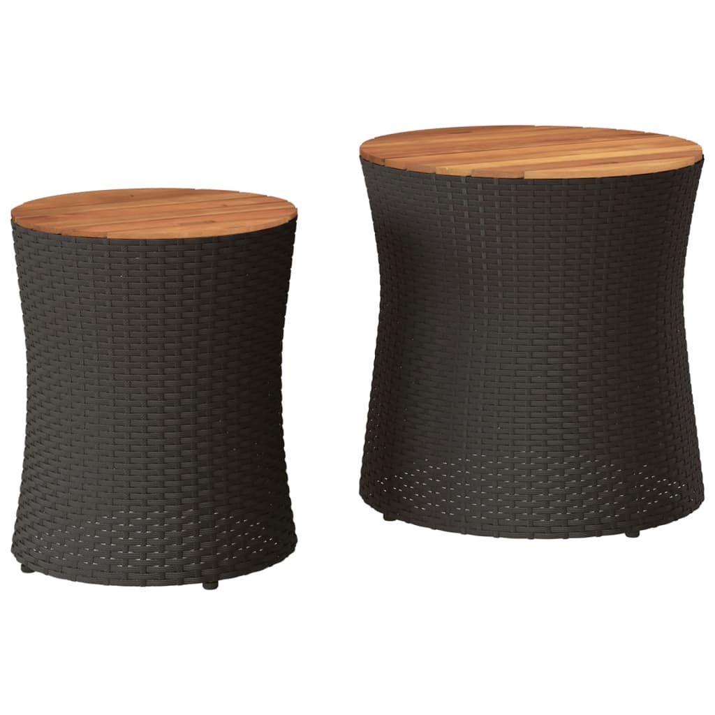 vidaXL Patio Side Tables 2 pcs with Wooden Top Beige Poly Rattan