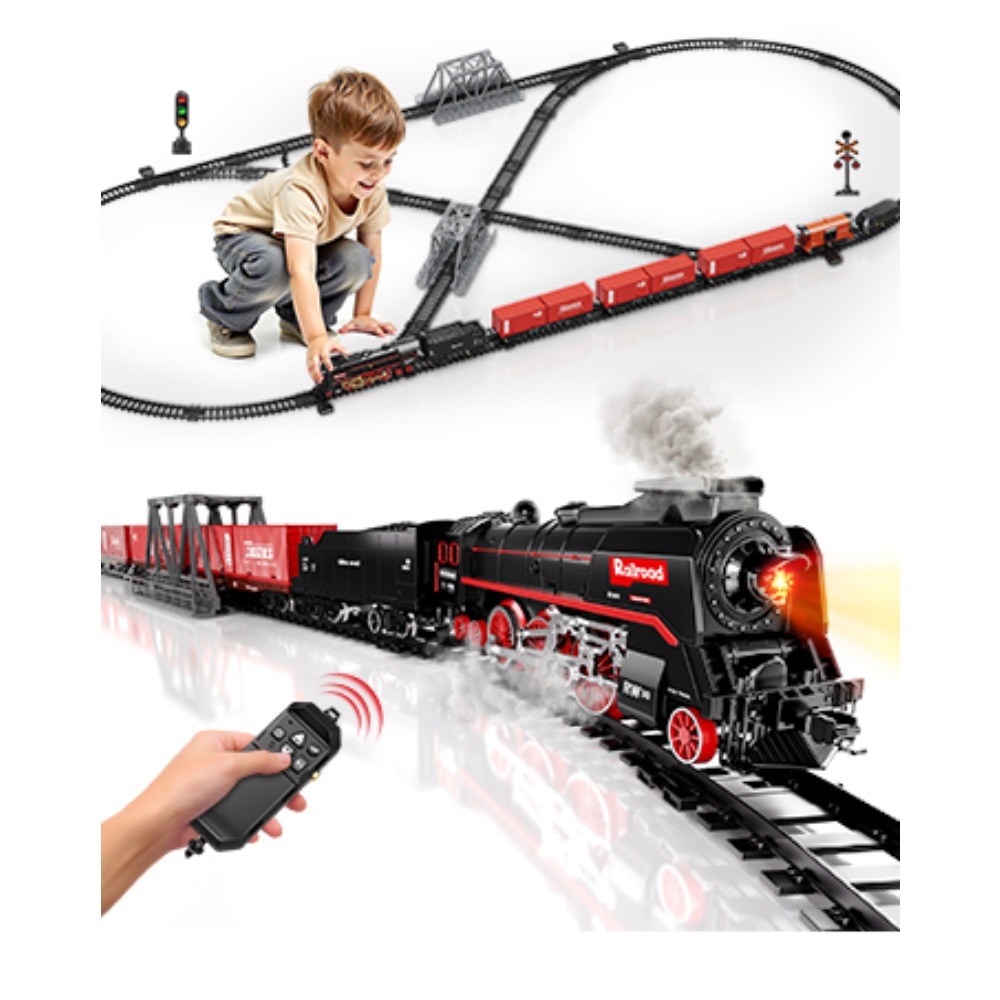 TEMU Vintage Rc Model Train Set, 3 Smoke Outlets, 5 Train Cars With Track Kit, Realistic Sounds & Lights, Gift And Collectible For Train Kids Toys