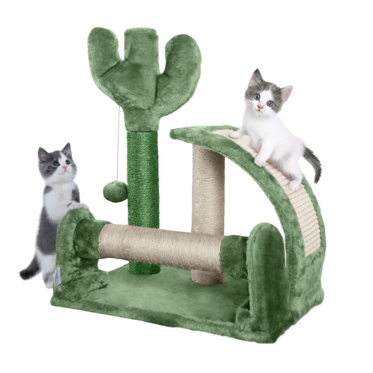 TEMU Cactus Cat Tree Tower For Indoor Cats, Green Cute 20-inch Small Cat Tree With Thickened Base, Cactus Cat Activity Tree With Scratching Board And Interactive Toy