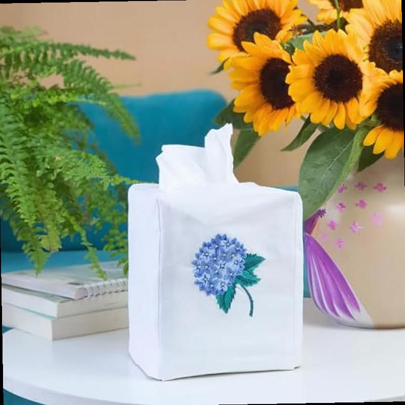 fabric tissue box cover set of 2 vintage floral embroidery hydrangea tissue holder bouquet wrapping bag car tissue holder tissues box cover square 4 5 x4 5 x5 5 white square tissue box cover Product details 3