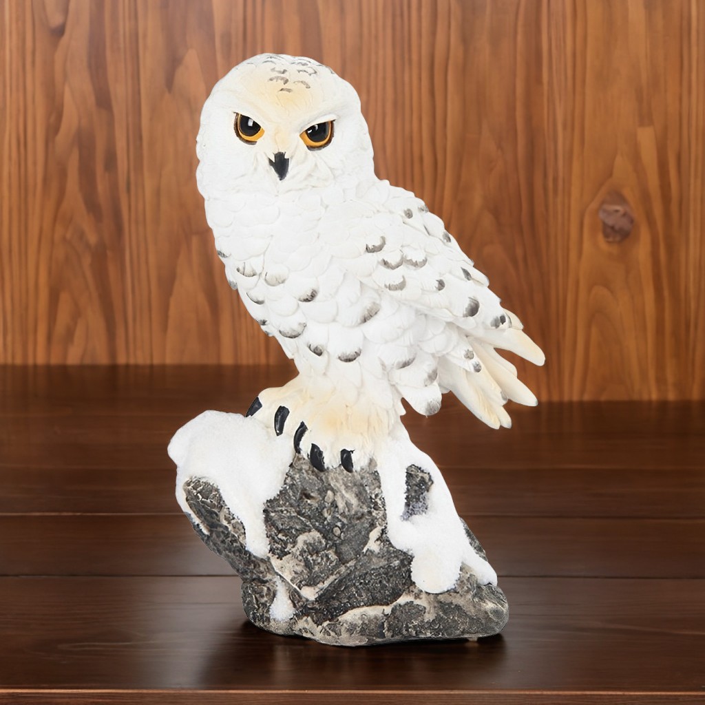 TEMU Apw 5"h Snowy Owl Standing On Rock Figurine Decorative Resin Statue Sculpture For Home, Office, Or Bookshelf – A Unique Collectible And Perfect