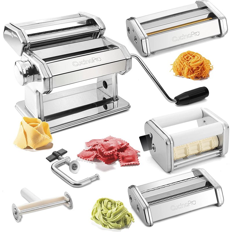 Cucina Pro Pasta Maker Deluxe Set 5-piece Premium Stainless Steel Machine Cutter Attachments- Italian Dinner Party Cooking Gift