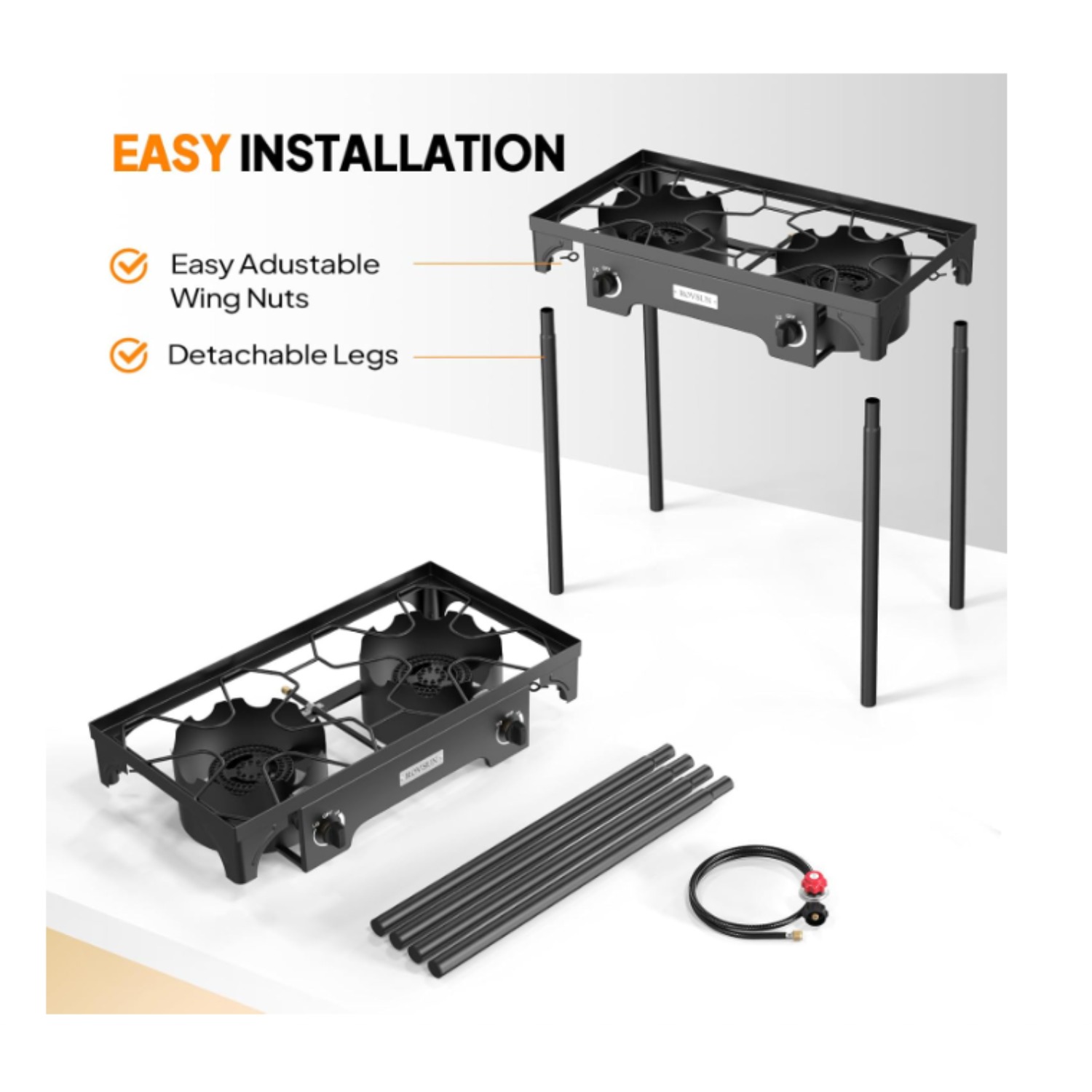 2 Burner Outdoor Propane Gas Stove 150, 000 BTU High Pressure Stand Cooker for Backyard Cooking Camping Home Brewing Canning Turkey Frying, 20 PSI Regulator