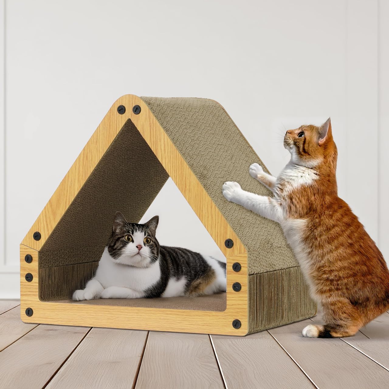 House Cat Scratcher Lounger, Reversible Scratcher, Large Cat Scratching Pad, Cat Scratching Board, Scratch Pad For Indoor Cats, Brown/white