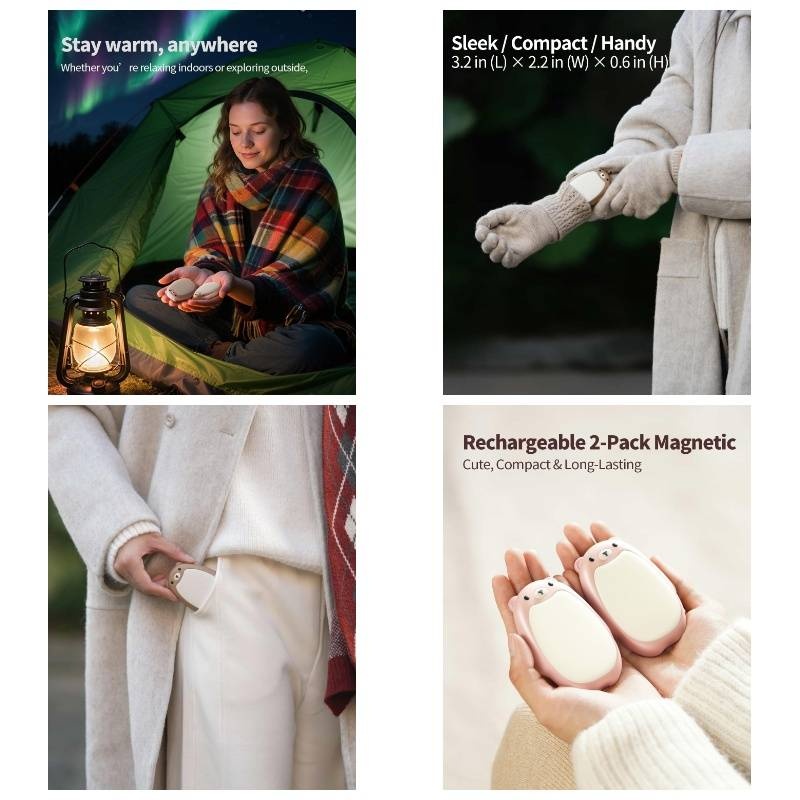 hand warmers rechargeable u2013 cute bear 2 pack magnetic   reusable pocket heater great daughter wife or bestie portable outdoor camping Product details 0