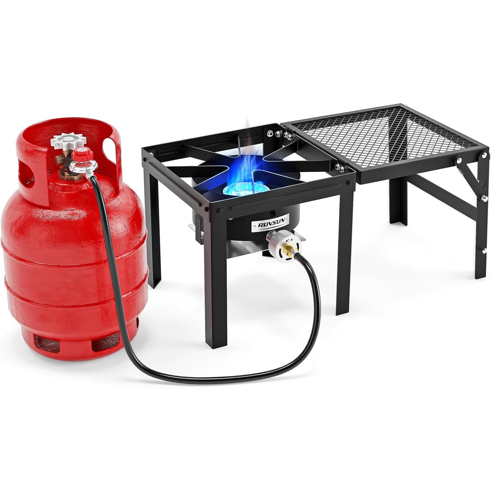 75000 Btu Propane Stove With Foldable Side Shelf, Single Burner Gas Stove For Outdoor Cooking With Regulator, Perfect For Camping, Tailgating, Turkey Frying, Seafood Boiling & Home Brewing