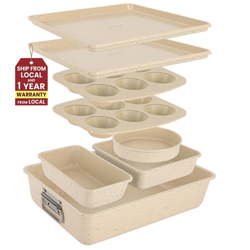 Temu – TEMU 8pcs. Stackable Carbon Steel Bakeware Pan Set – Coating, Bake Tray Sheet And Bakeware Set (marble Cream)