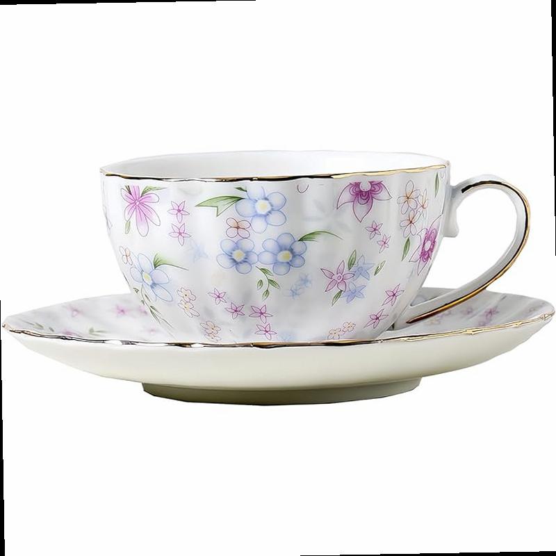   country style floral tea cup and saucer set 6 ounces cappuccino coffee cup with gold trim porcelain teacups for women and   Product details 1