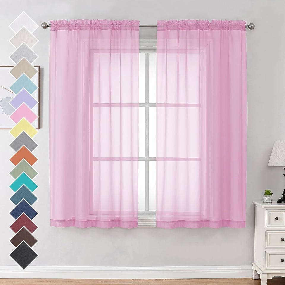 TEMU Premium Sheer Curtain Panel 54x54" – Light Filtering Window Drape (1pc, 26 Colors)