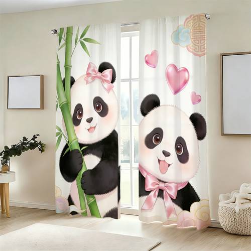 adorable cartoon panda sheer curtain bamboo print light filtering drapes for bedroom living room breathable rod pocket curtains perfect gift for