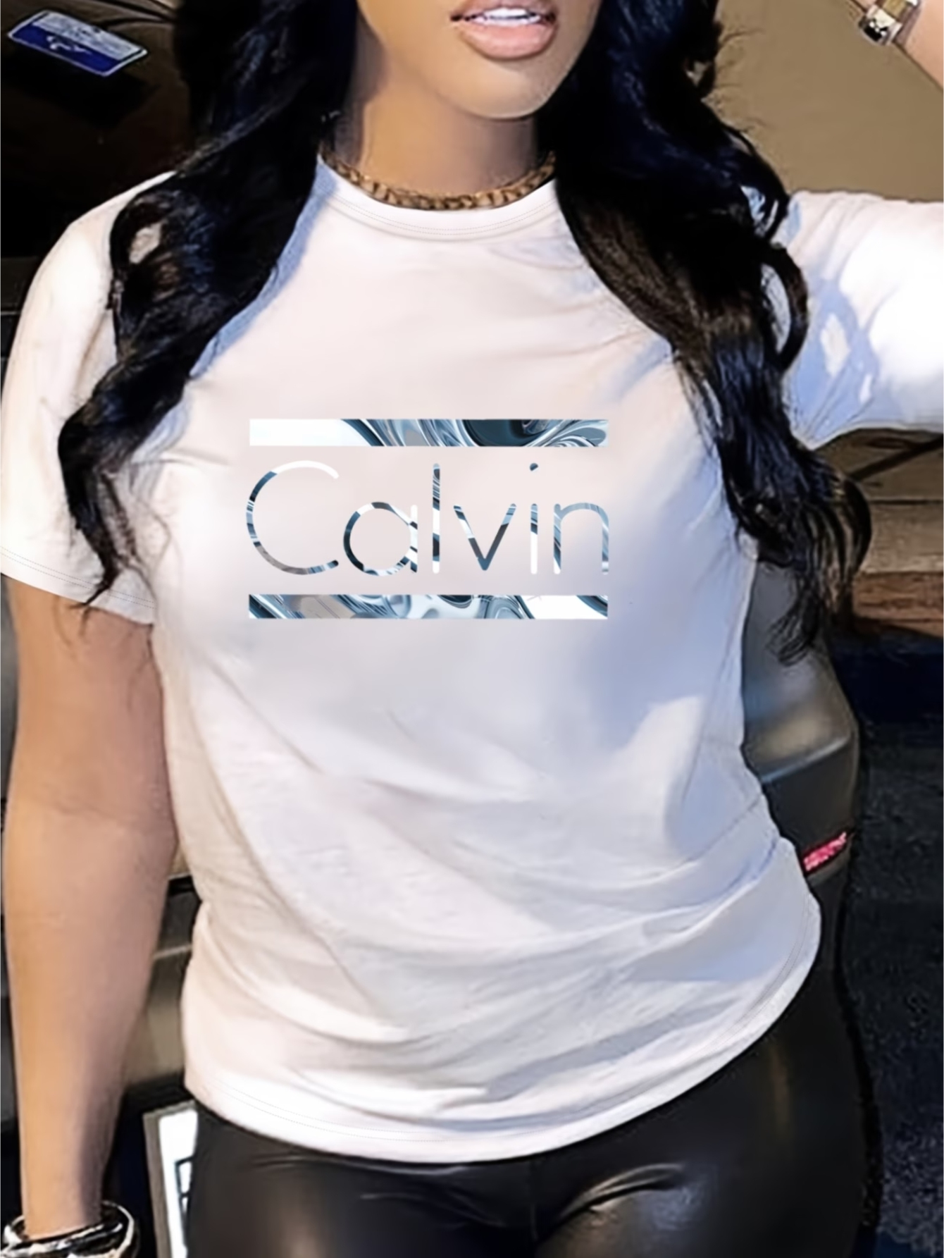 womens white   marble print logo t shirt 100 cotton no fade comfortable casual streetwear   trendy branded tee