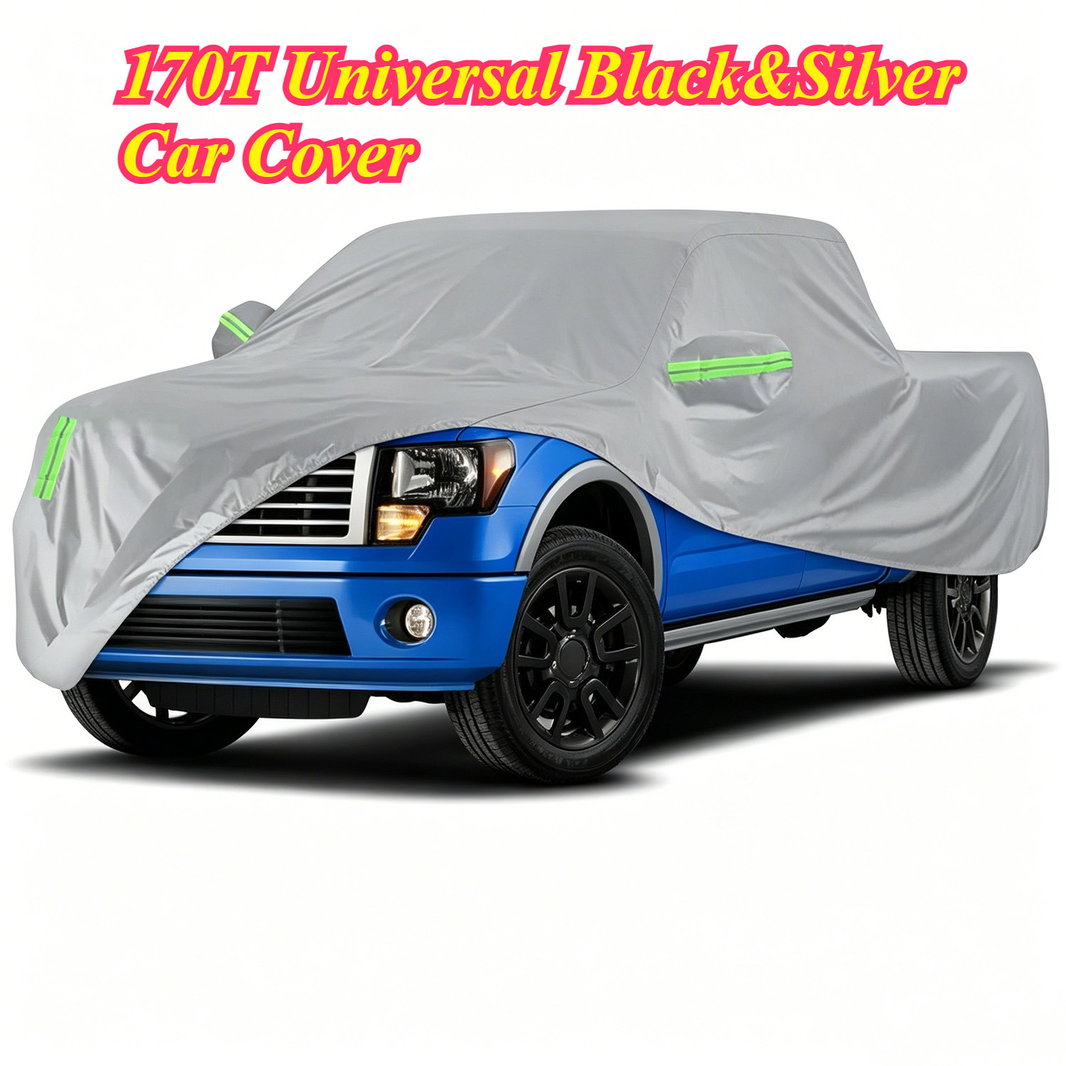 TEMU 170t Universal Car Weather For Automobiles, Outdoor Windproof Rain Protection Auto Cover For Pickup Truck, Weatherresistant Material, 6