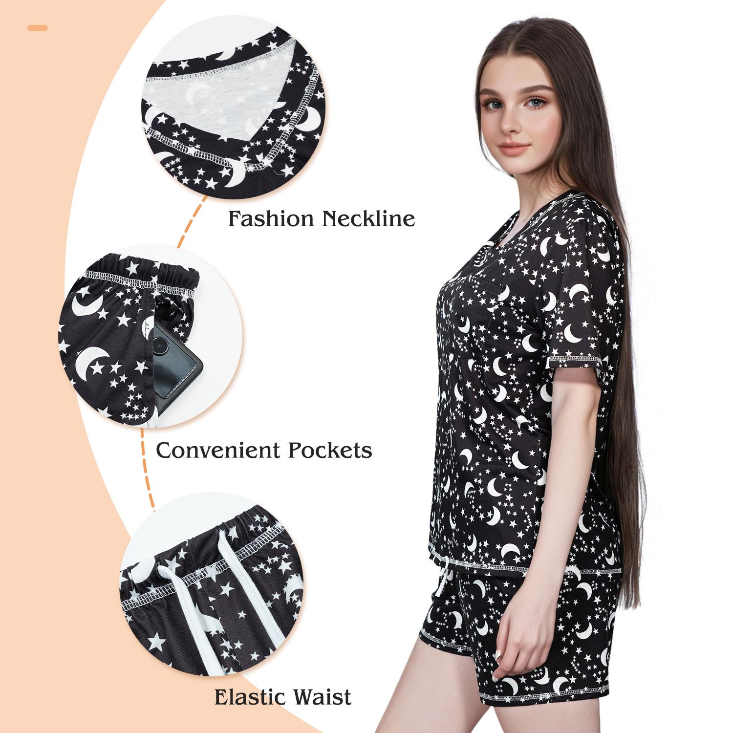 two piece outfit womens pajama set soft breathable striped   shorts with pockets   sleepwear lounge pjs s xl Product details 3