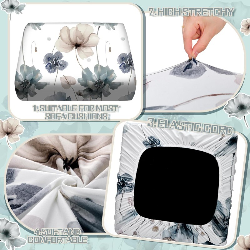   8 pcs spring   sofa cushion cover for patio   floral stretch outdoor sofa seat cushions cover tropical flower indoor replacement couch chair slipcover flexibility Product details 5