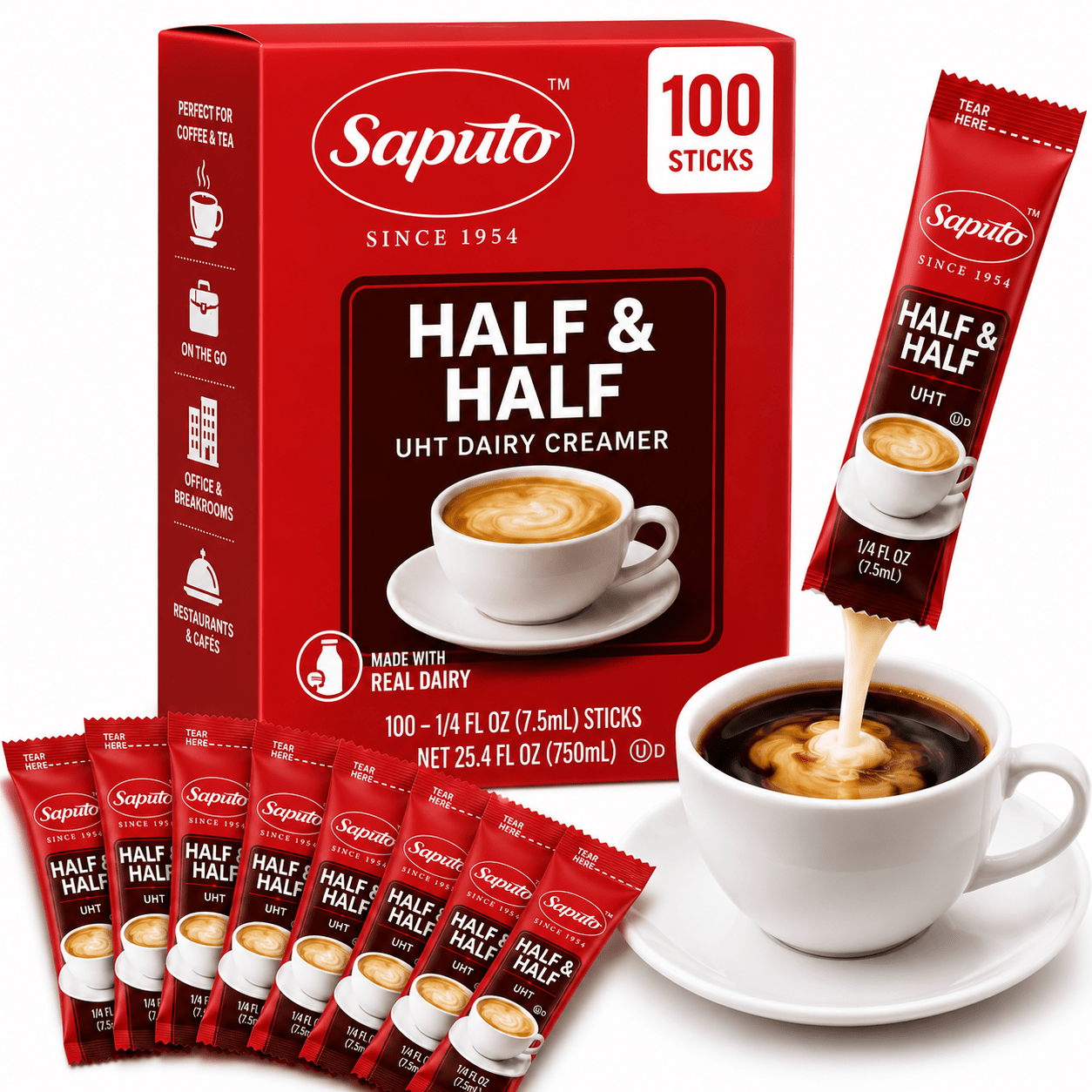 TEMU Half And Half Creamer Sticks, Uht Dairy Creamer, 100 Count | Individually Wrapped Half&half Creamers For Coffee, Tea, Great For Offices,