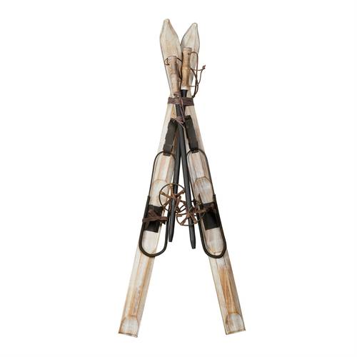 pair of skis w poles wood metal