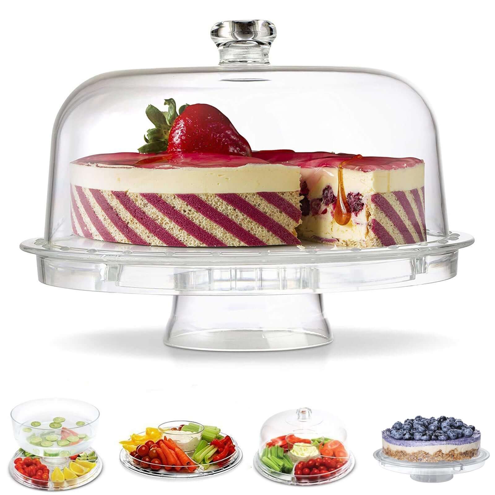 

Clear Acrylic Cake Plate Stand And Dome Lid, Multipurpose Serving Dish 12