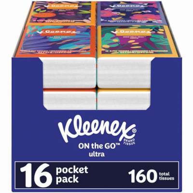 TEMU Kleenex On The Pocket Tissue Pack, 16 Count (160 Total Tissues) โ Portable Travel Facial Tissues