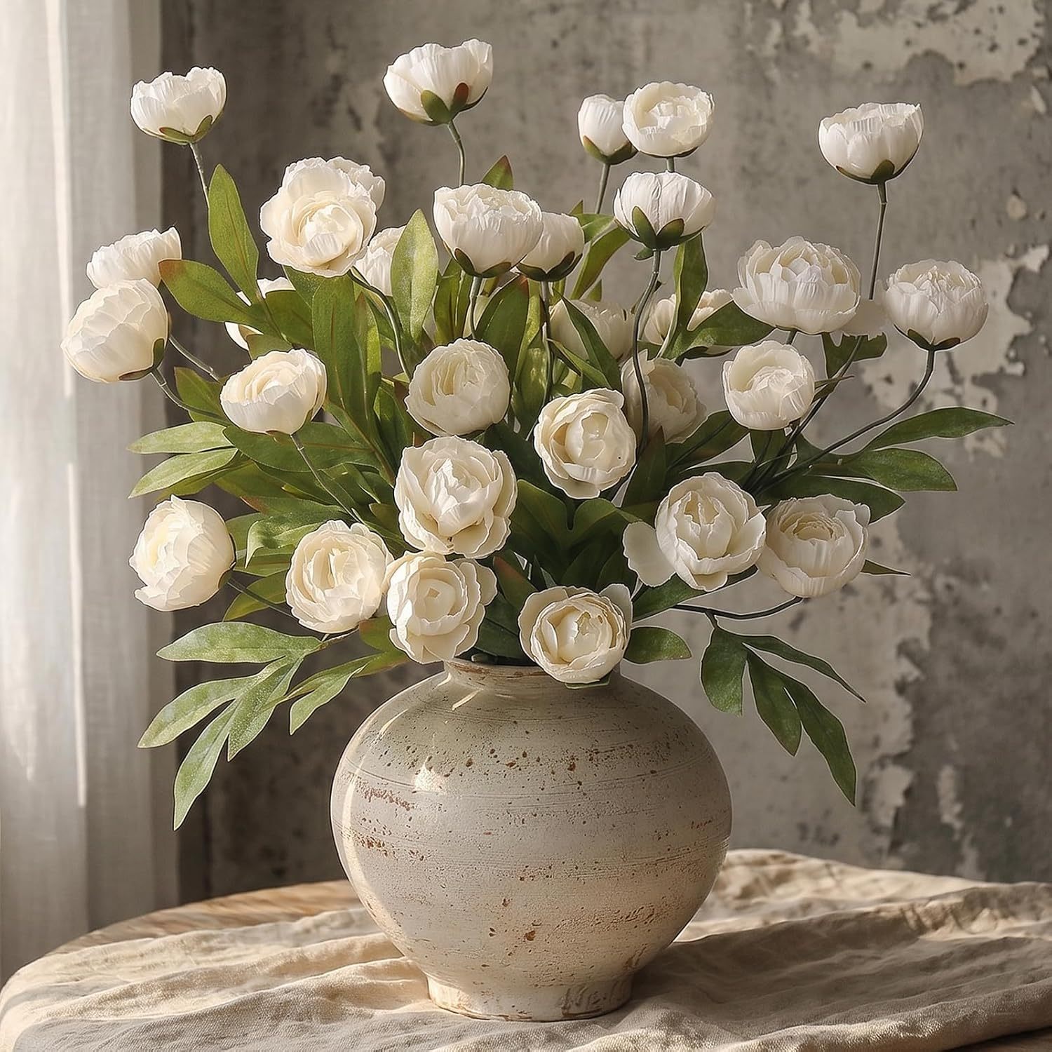 5 pcs artificial peony branches for vase 27   silk peonies stems look real faux flowers for diy bouquet table centerpieces farmhouse home decor cream