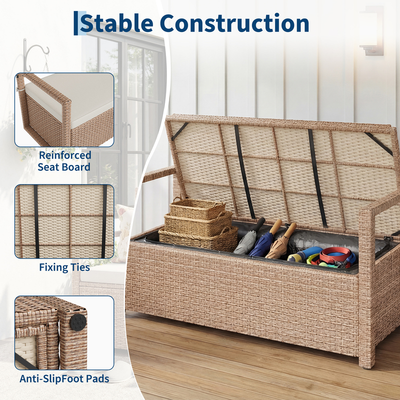 Wicker storage stool Iron Plastic wood Wicker Wicker Waterproof cushion Wicker storage stool