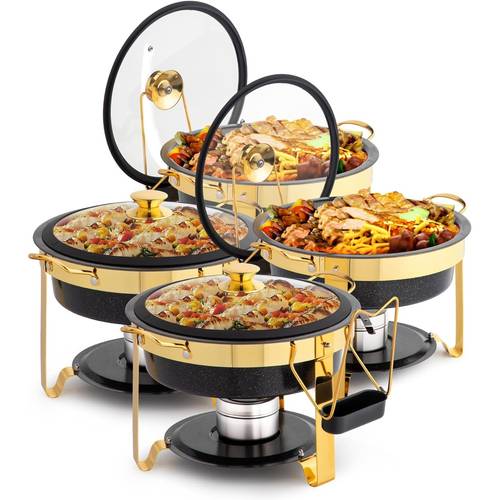5qt chafing dishes for buffet 4 pack maifanite coated chafing dish buffet black gold color chafers and buffet warmers sets with lid holder for party wedding
