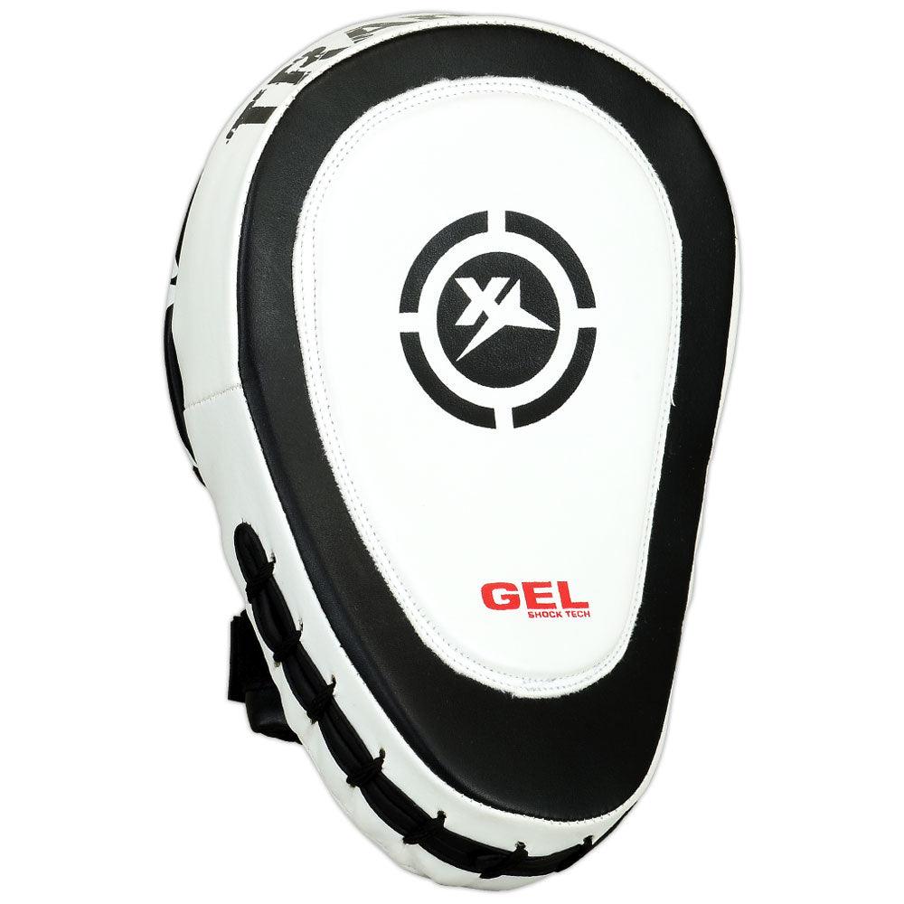 Punching Mitts MMA Muay Thai Boxing Pads, Gel Tech Leather Curved Focus Mitts, Training Hand Pads Sparring Martial Arts Karate Dojo Target Strike Shield Black White