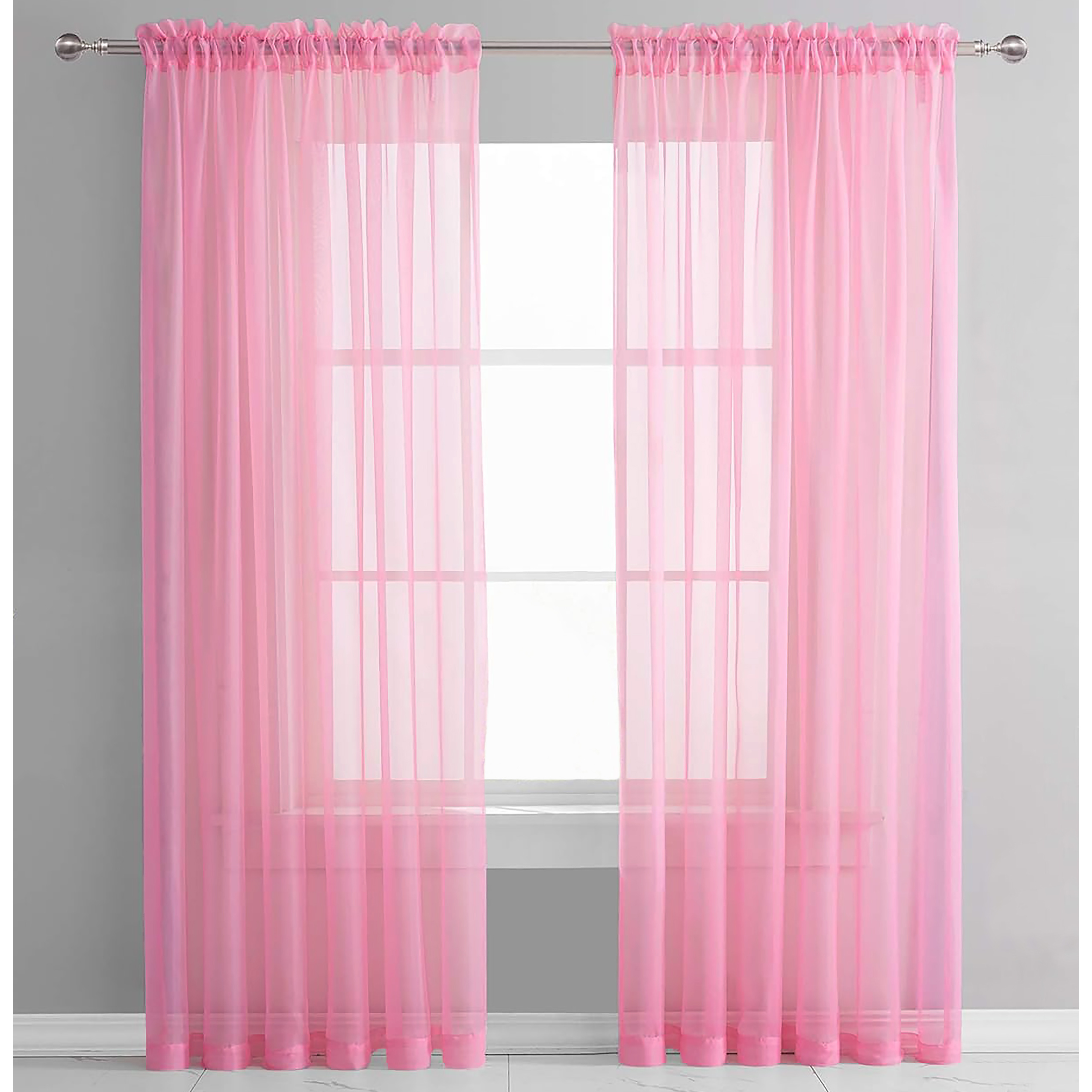 TEMU 1 Panel - Light Pink Sheer Window Rod Pocket Curtain Set 63" Inches Long