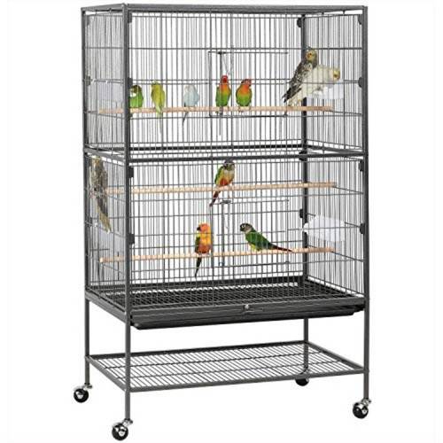 52 Bird cage w/Perches and Feeders, Large Birdcage with Pull-Out Tray, Rolling Wheels, Extra Storage, Flight Cage for Cockatiel, Parrot, Parakeet, Conure, Budgie, Pigeon Small/Medium Birds