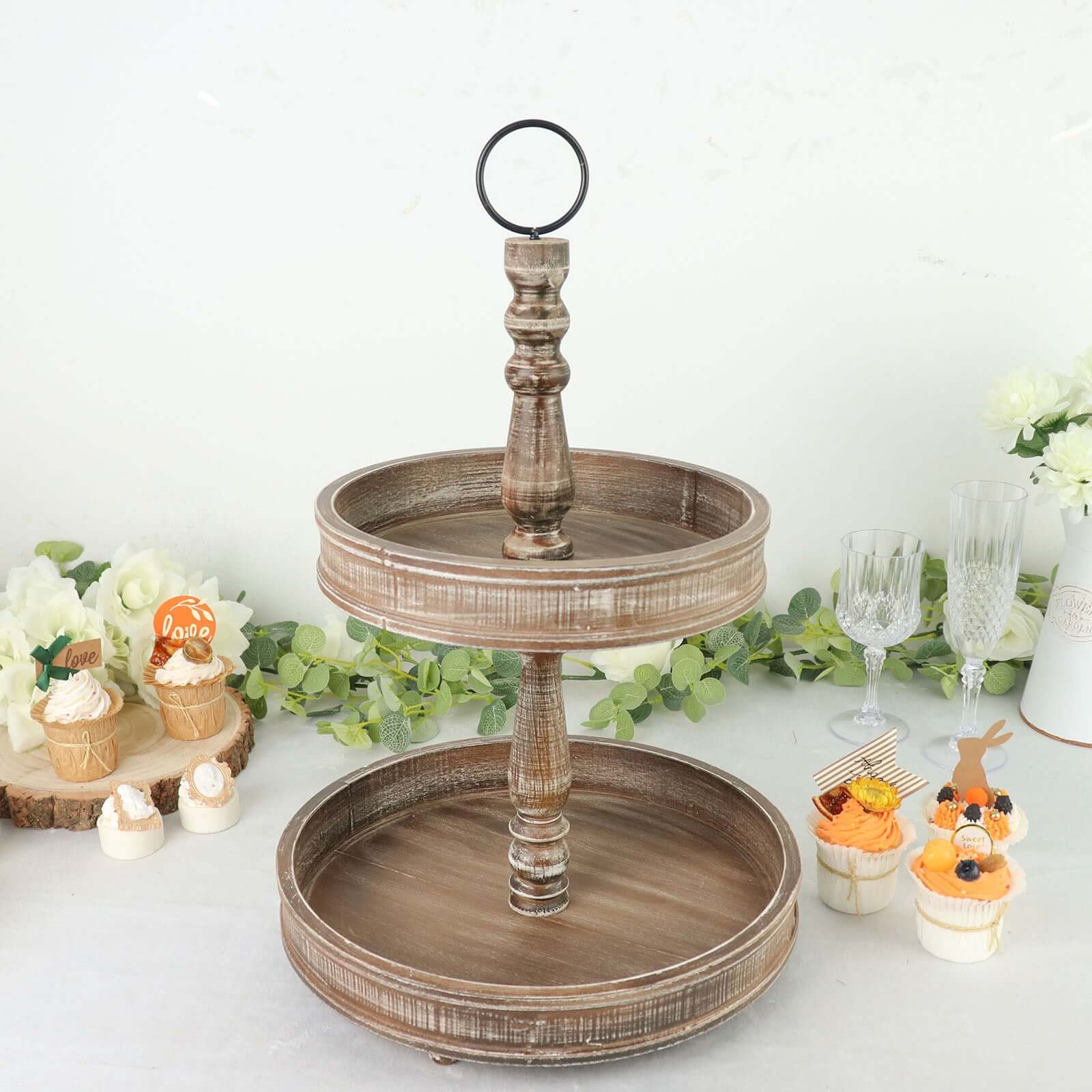 

Rustic Brown 2-tier Wooden Serving Tray Stand, Farmhouse Style Cupcake Stand 20