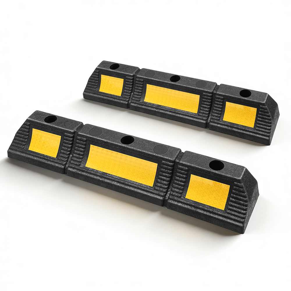 Heavy Duty 2 Pack Garage Parking Aid, 21" - 22.8" Parking Stopper For Garage, Car Curb Floor Wheel Tire Stops Bumpers, W/reflective Yellow Tape Curb, Black