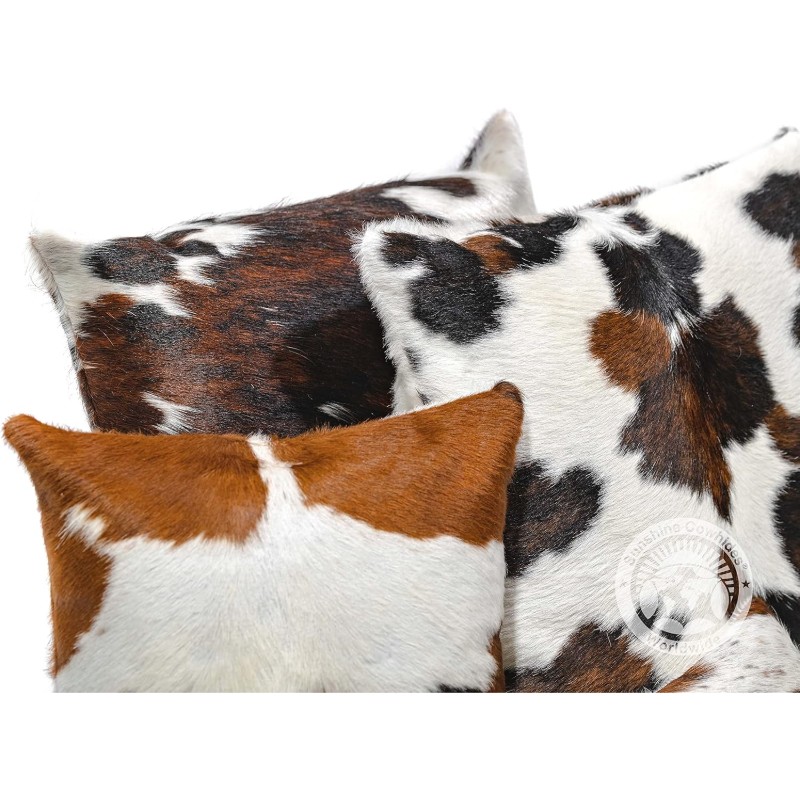   100 genuine cowhide pillow cover 15 x 15 square tricolor decorative cow print pillows w zipper closure for couch or bed decor pillow filler not included 1 piece Product details 6