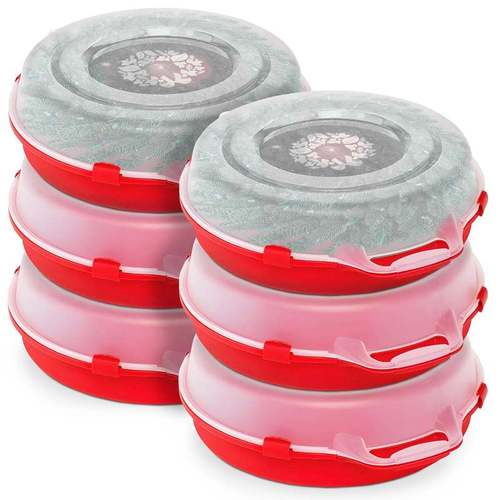 24 inch seasonal holiday christmas plastic wreath storage box red 6 pack