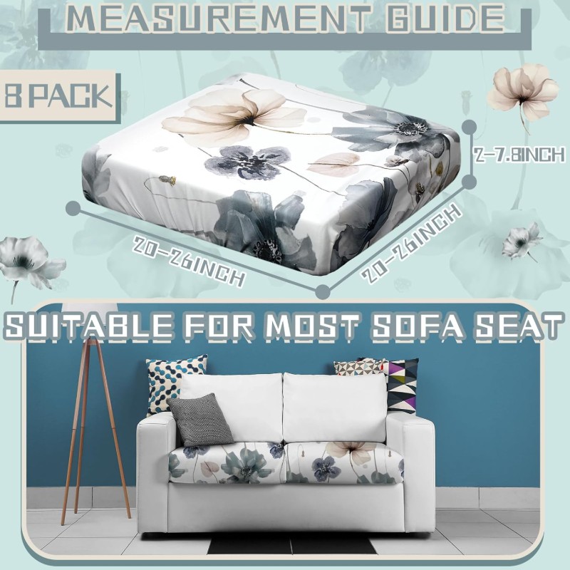   8 pcs spring   sofa cushion cover for patio   floral stretch outdoor sofa seat cushions cover tropical flower indoor replacement couch chair slipcover flexibility Product details 1