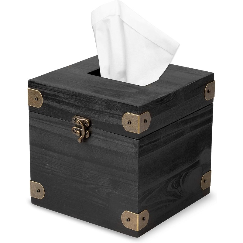5 x 6 rustic tissue box holder hinged lid tissue dispenser for bathroom living room bedroom black   Product details 0