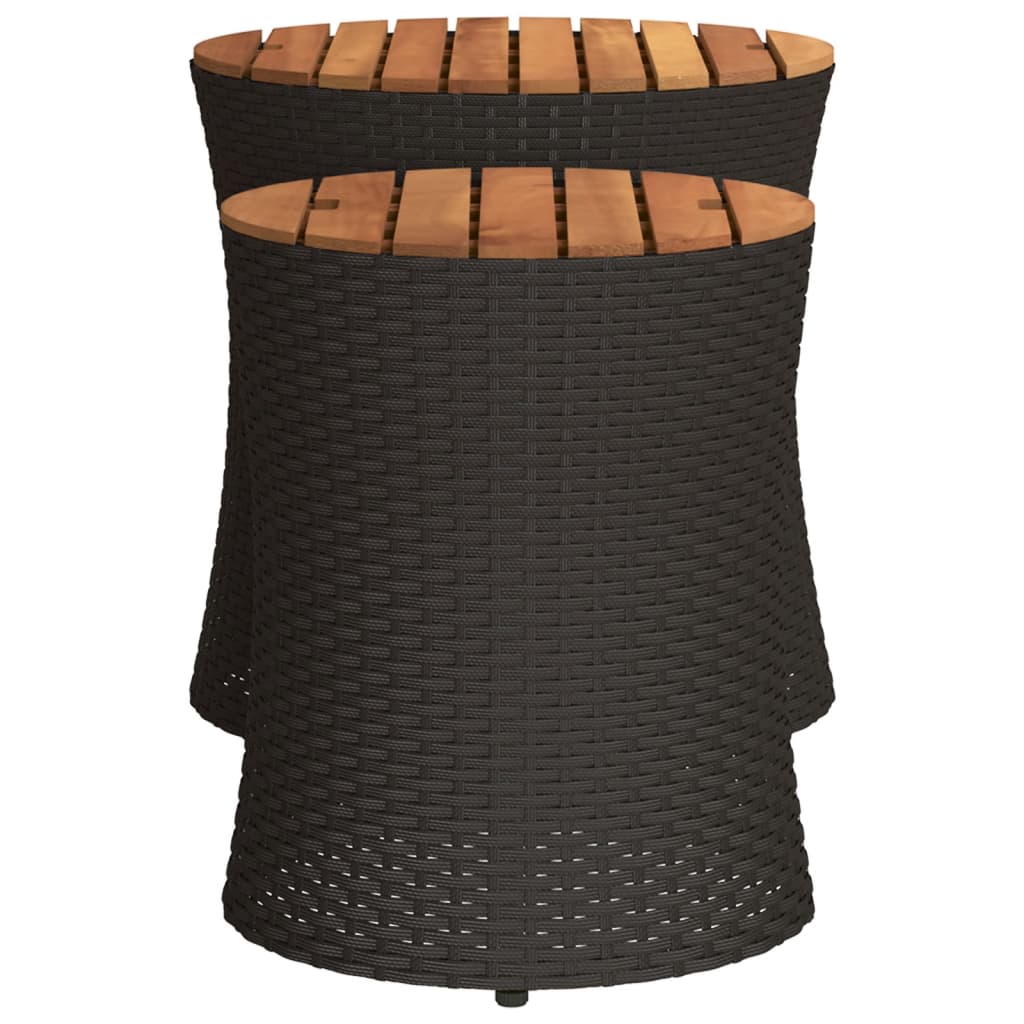 vidaXL Patio Side Tables 2 pcs with Wooden Top Beige Poly Rattan