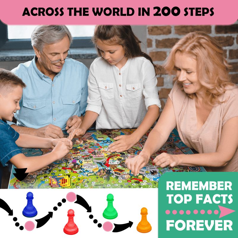 QUOKKA Board Game 1 to 10 Players - Learning, Educational - Geography, World - 100 Question Cards, Top Facts - Kids, Teens, Adults, Family