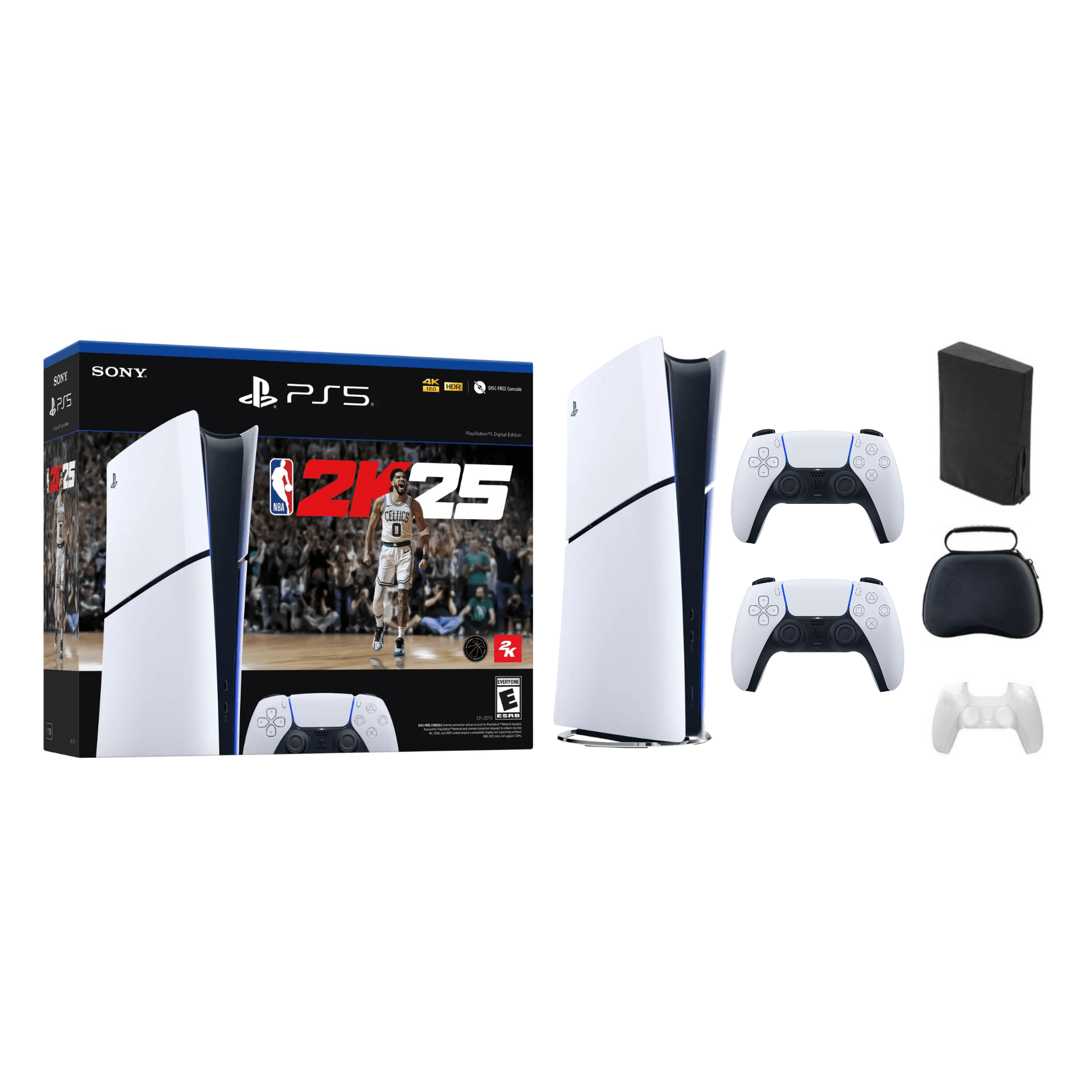 Sony - PlayStation 5 Slim Console Digital Edition – NBA 2K25 Bundle With White Controller and Accessories - Black