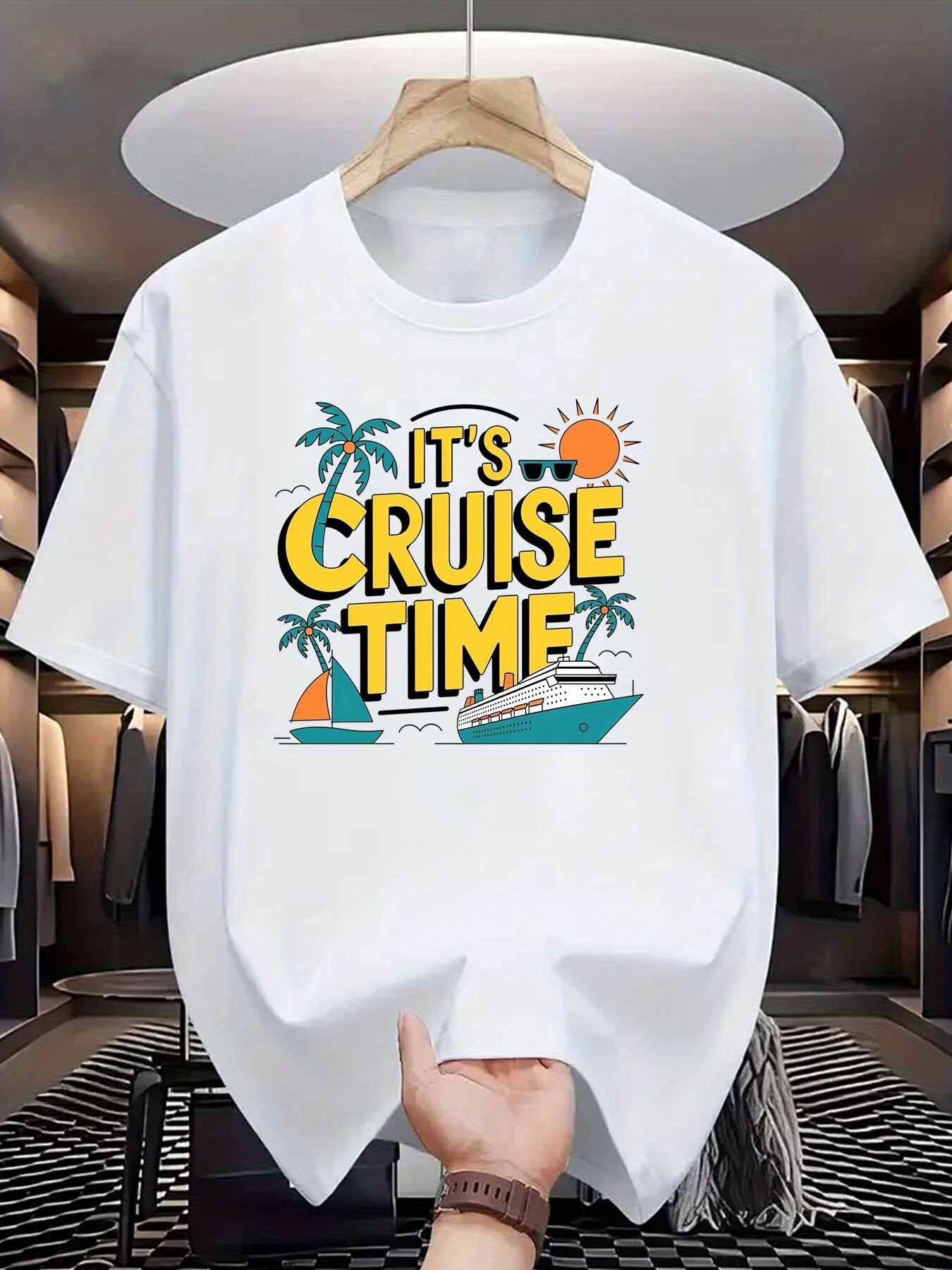 unisex   pattern t shirt white tropical cruise design palm tree and sunset pattern short sleeve round neck casual summer machine washable regular pattern beach holiday clothing sailing     shirt   accessories suitable for easter halloween thanksgiving etc