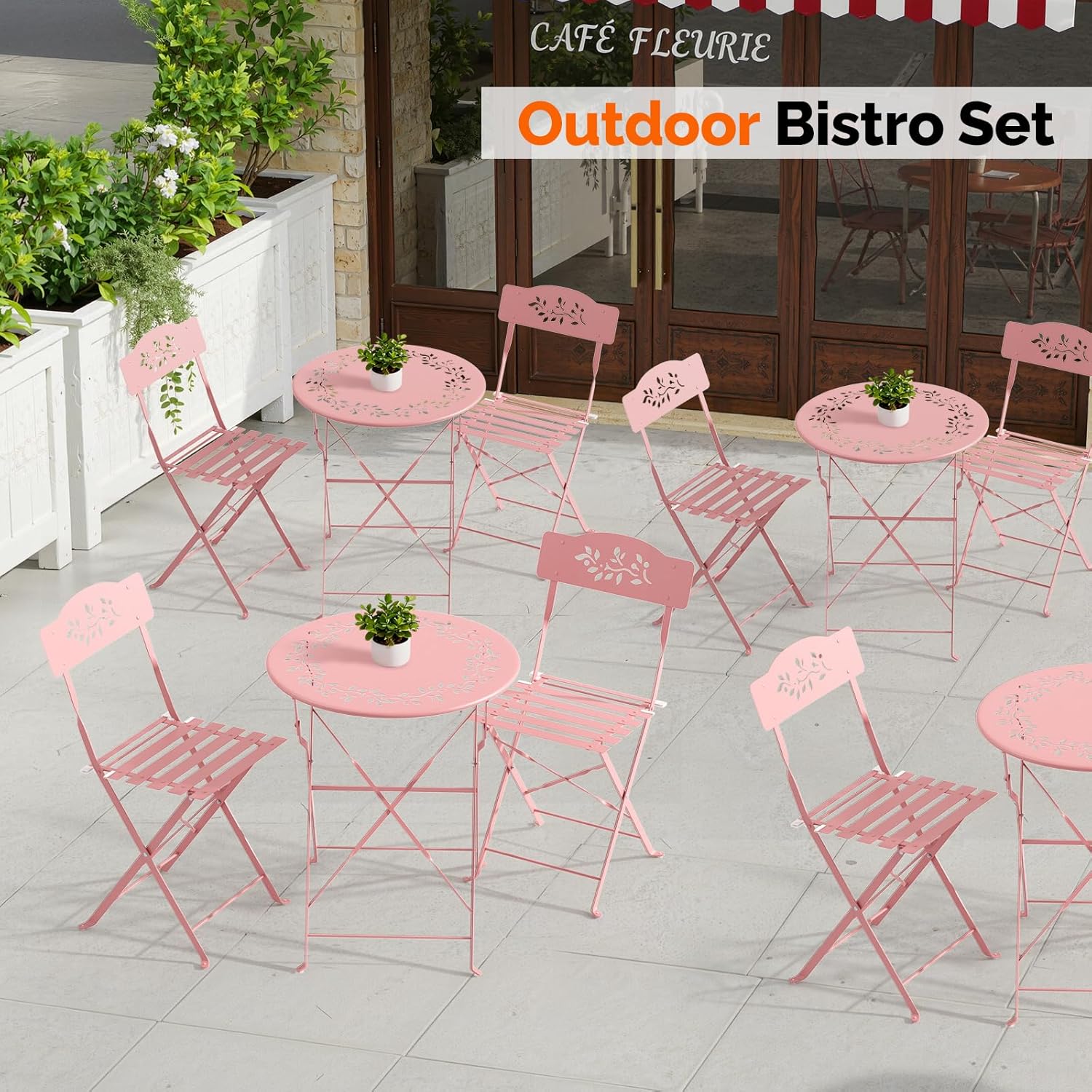 TEMU Outdoor Folding Bistro Set (3-piece) - Patio Chair Cutout Design, 2 Chairs For Patio Balcony Garden Porch Yard, Space-saving Foldable Outdoor