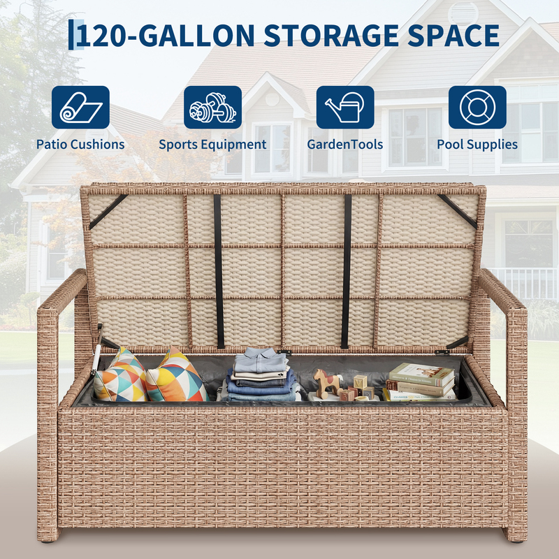 Wicker storage stool Iron Plastic wood Wicker Wicker Waterproof cushion Wicker storage stool